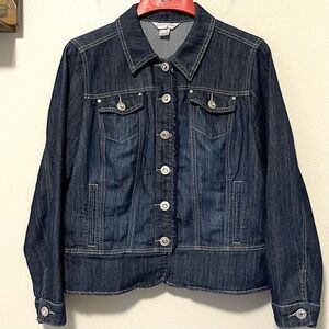Christopher & Banks Jean Jacket - Rhinestone Buttons & Relaxed Fit - Size Large